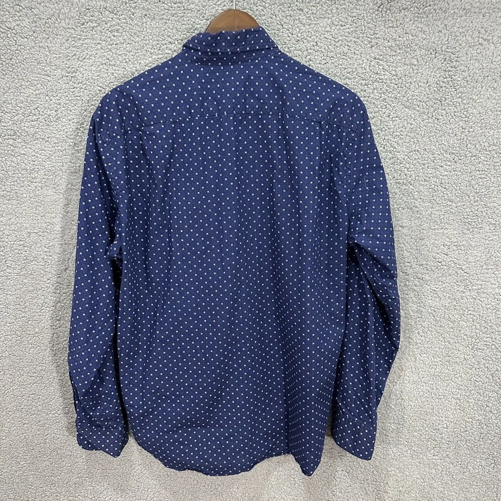 J.Crew Button Up‎ Shirt Mens Large Blue Geometric Long Sleeve Cotton Preppy